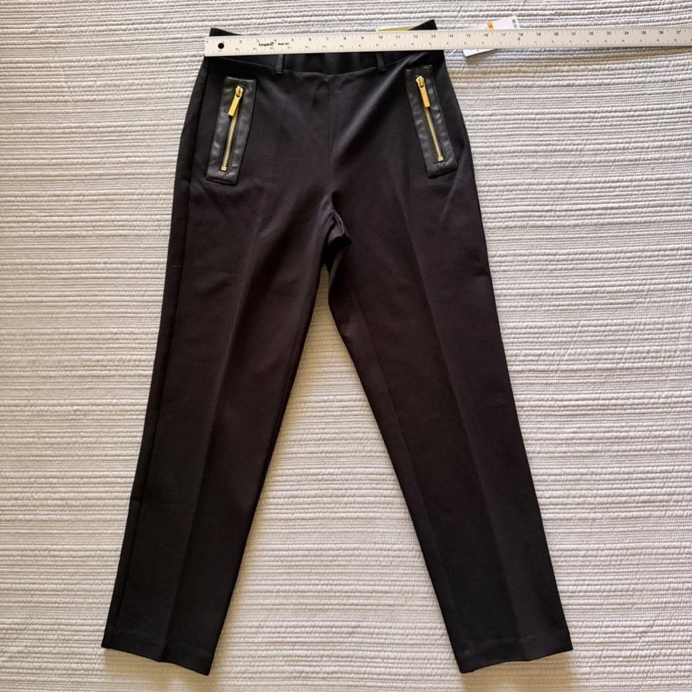 NWT Michael Kors Women's Black Straight Ankle  Pants Gold Zip Accents Size S - Picture 2 of 13
